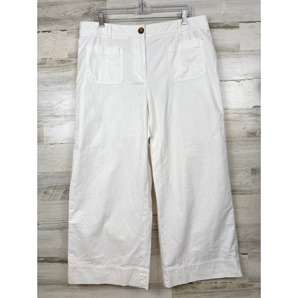 Talbots Womens 16 Plus White Wide Leg Lightweight Chino Flat Front Crop Pants